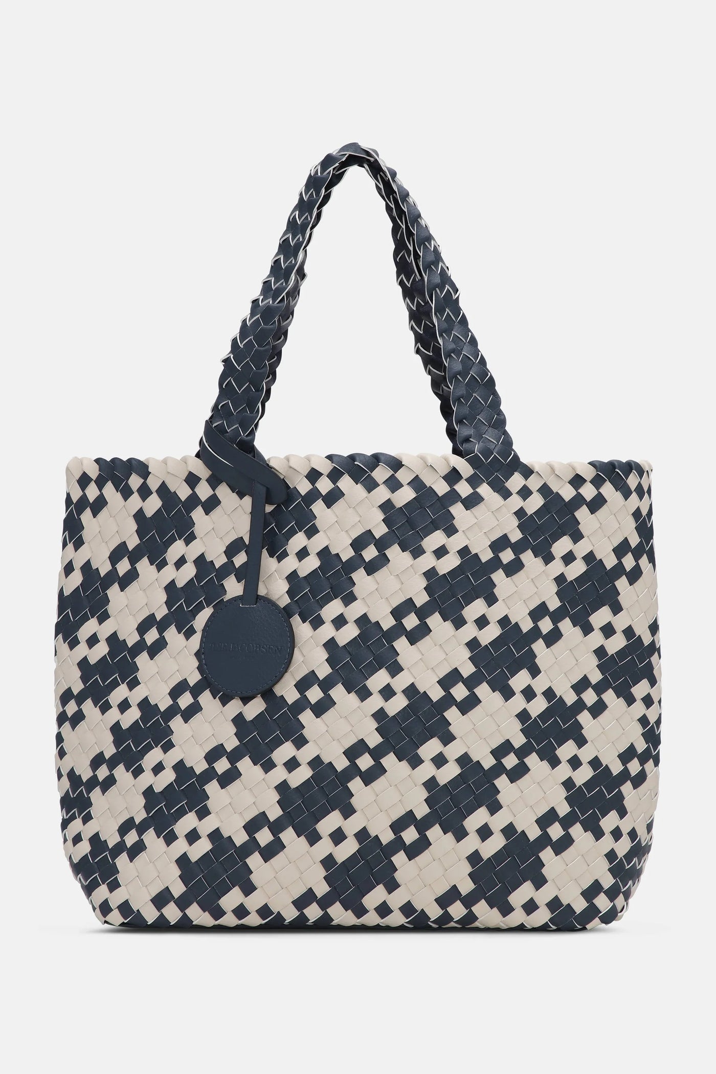Houndstooth braided shopper in ombre blue/ light sand