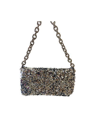 Silver sequin clutch