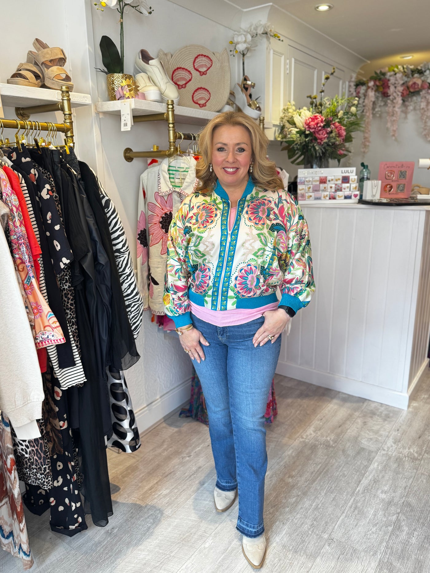 Silky print bomber