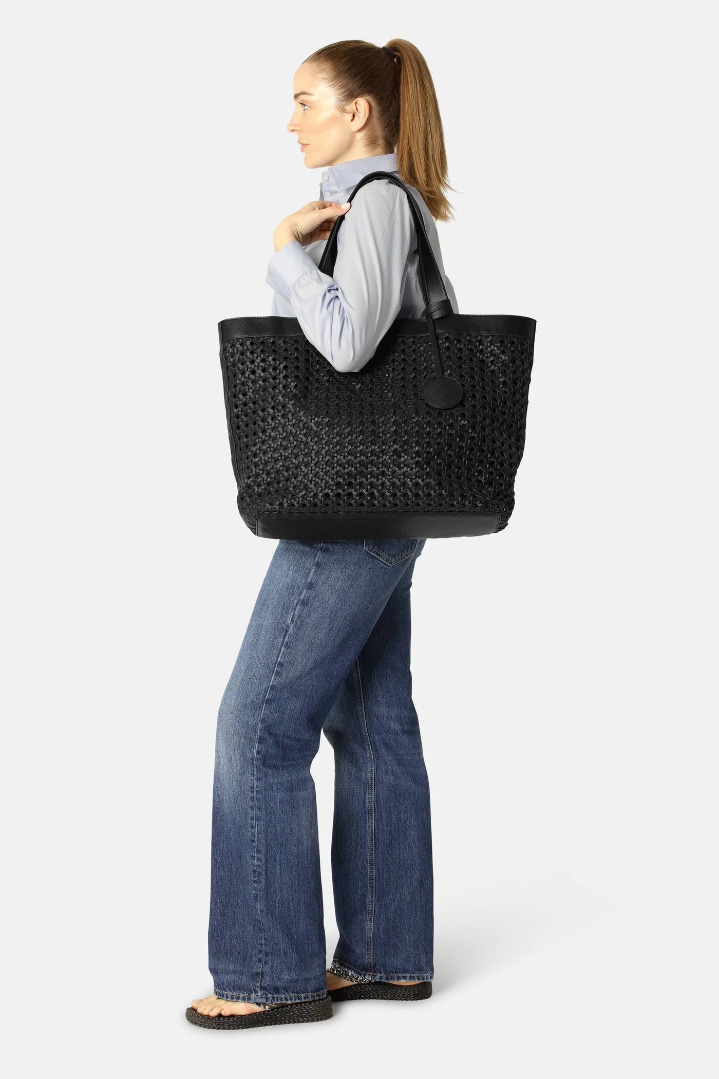 Large black rattan style bag