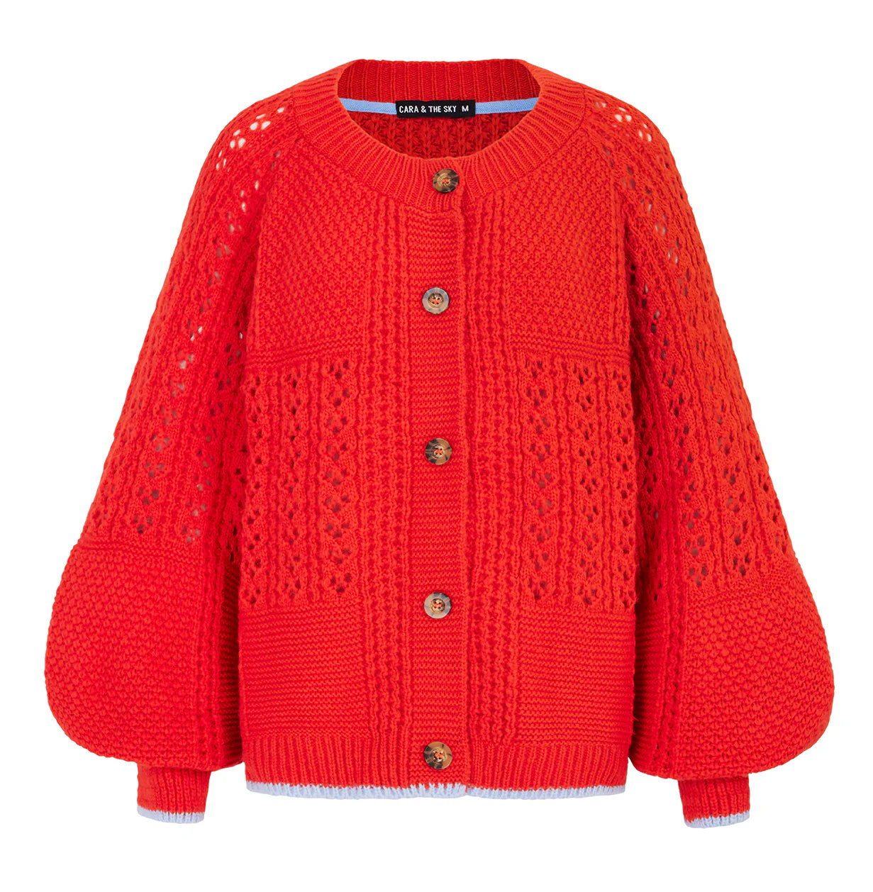 Brigit Pointelle Stitch Balloon Sleeve Cardigan - Orange