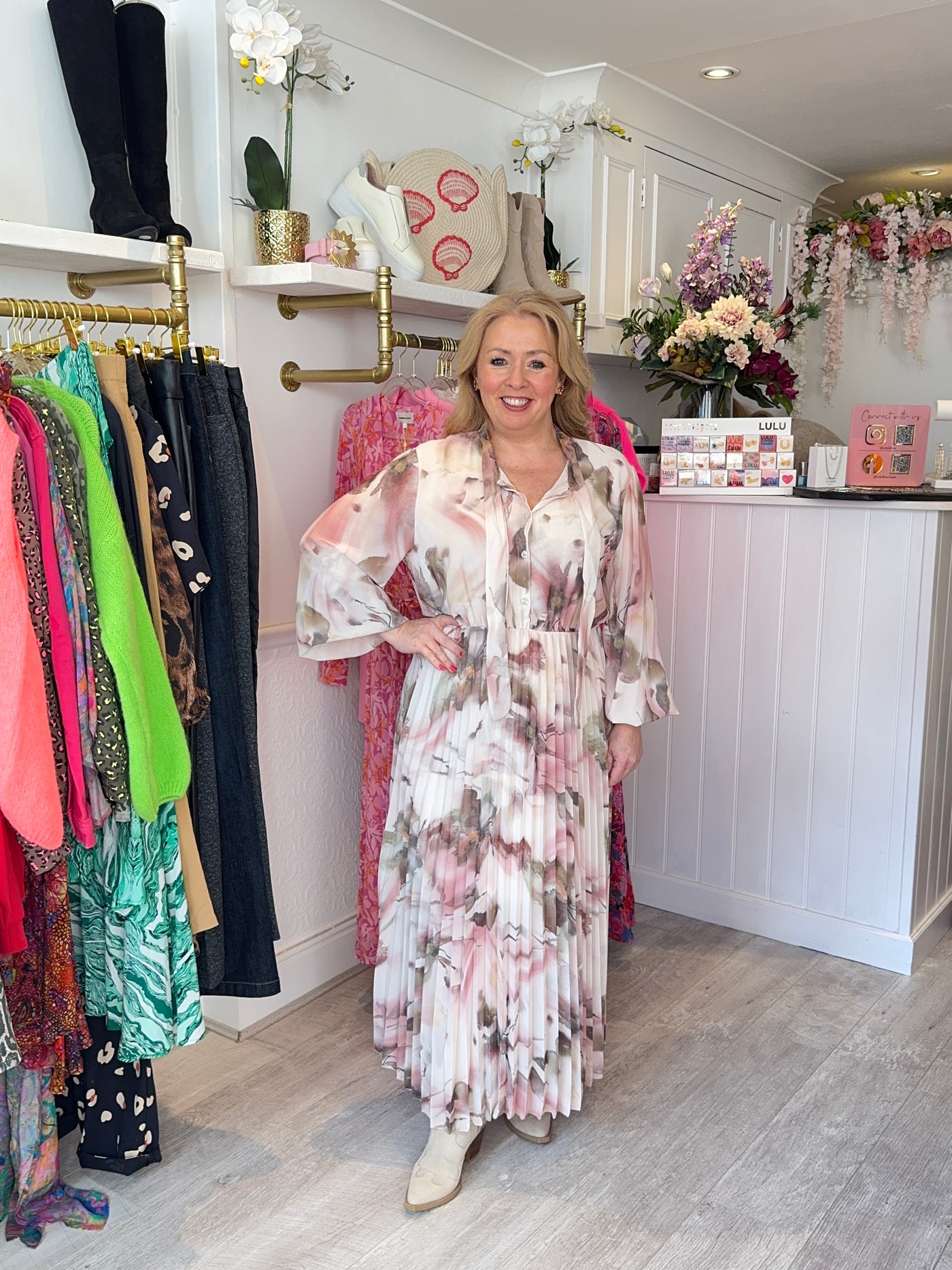 Pleated blooms dress