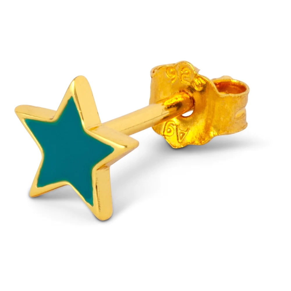 Gold star earring in petrol