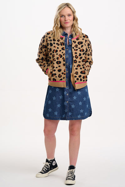 Solana knitted leopard bomber jacket