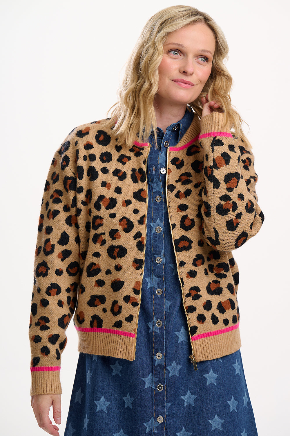 Solana knitted leopard bomber jacket
