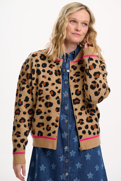 Solana knitted leopard bomber jacket