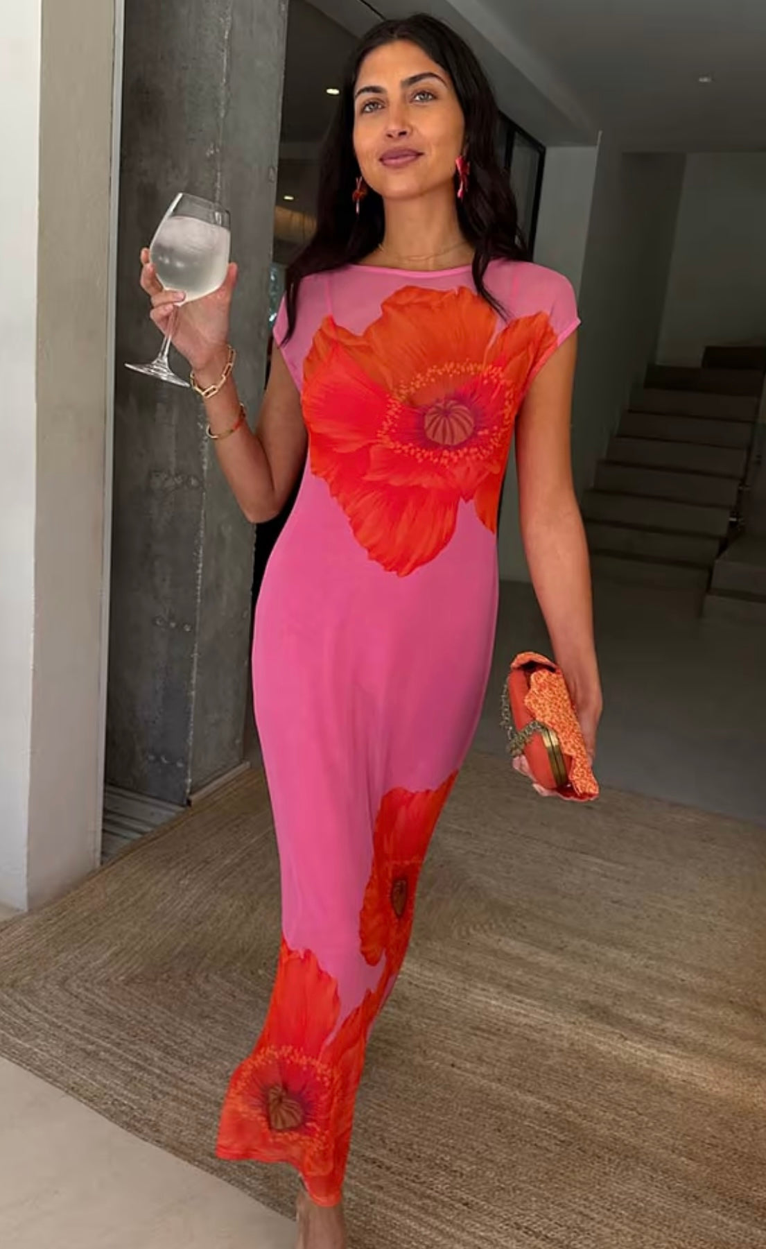 Pink poppy sleeveless mesh dress