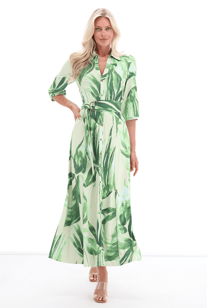 Maxi dress with leaf print