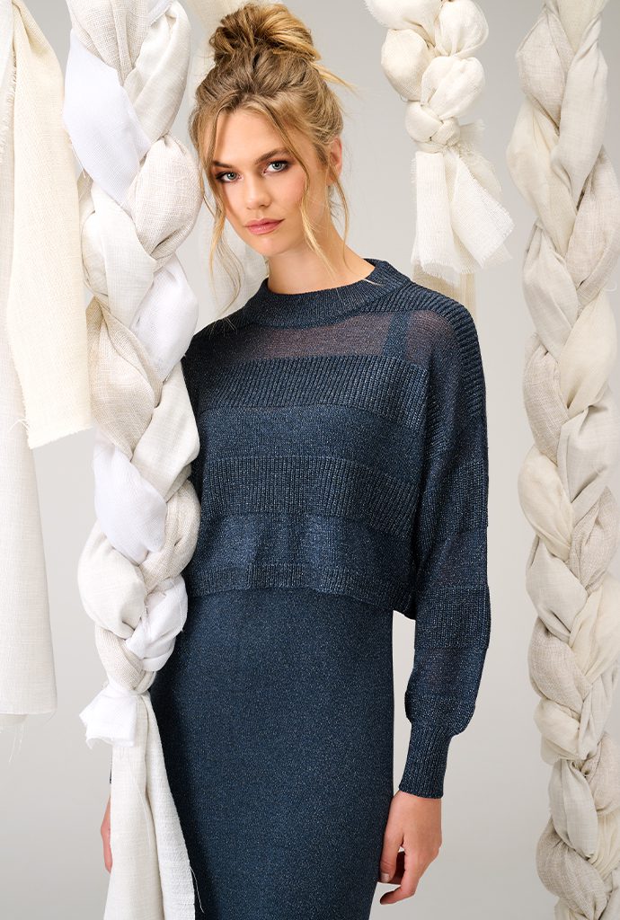 Metallic petrol blue jumper dress set