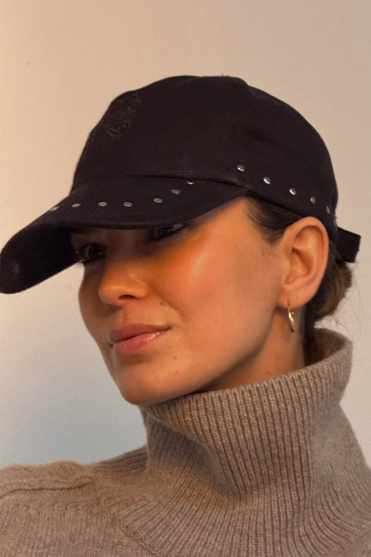 Black studded denim cap