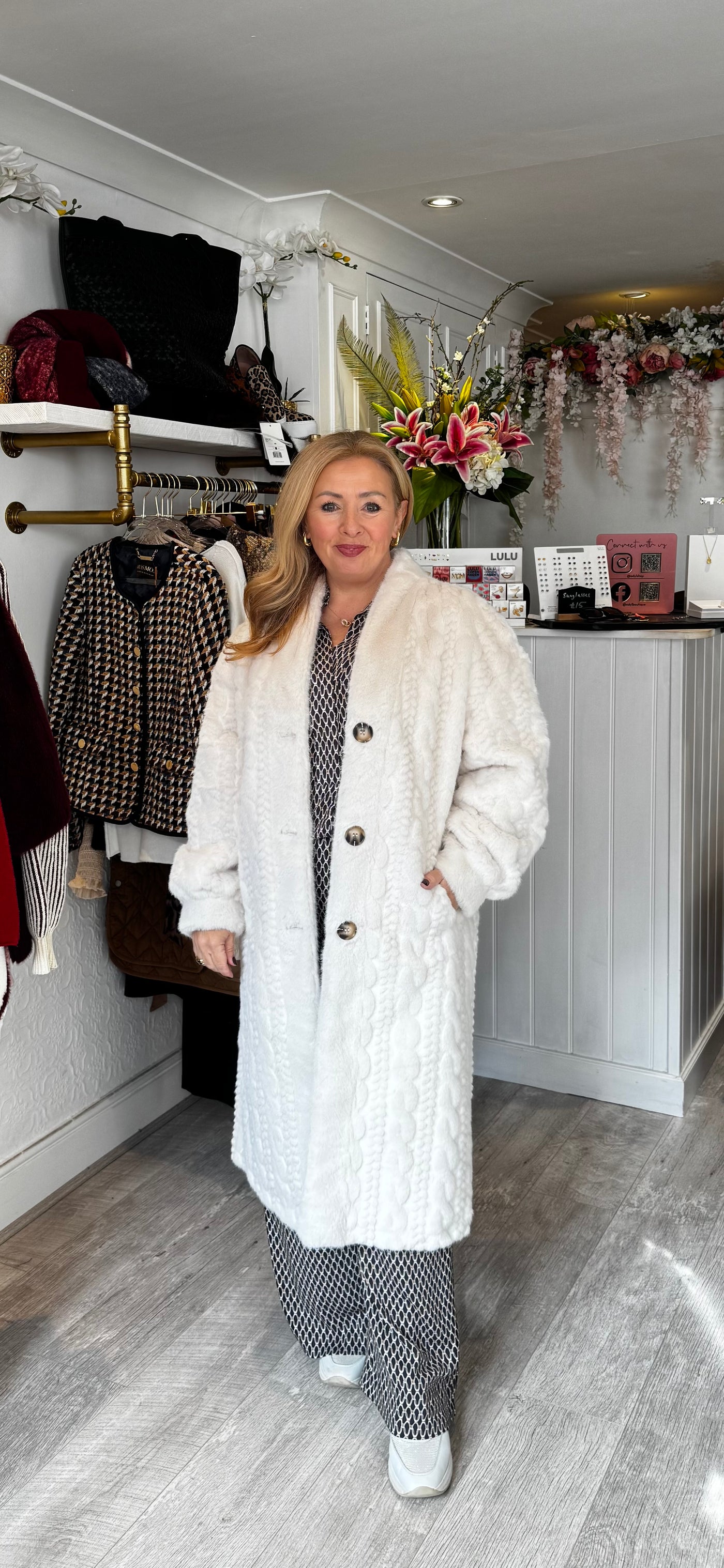 Faux fur cable style over sized coatigan