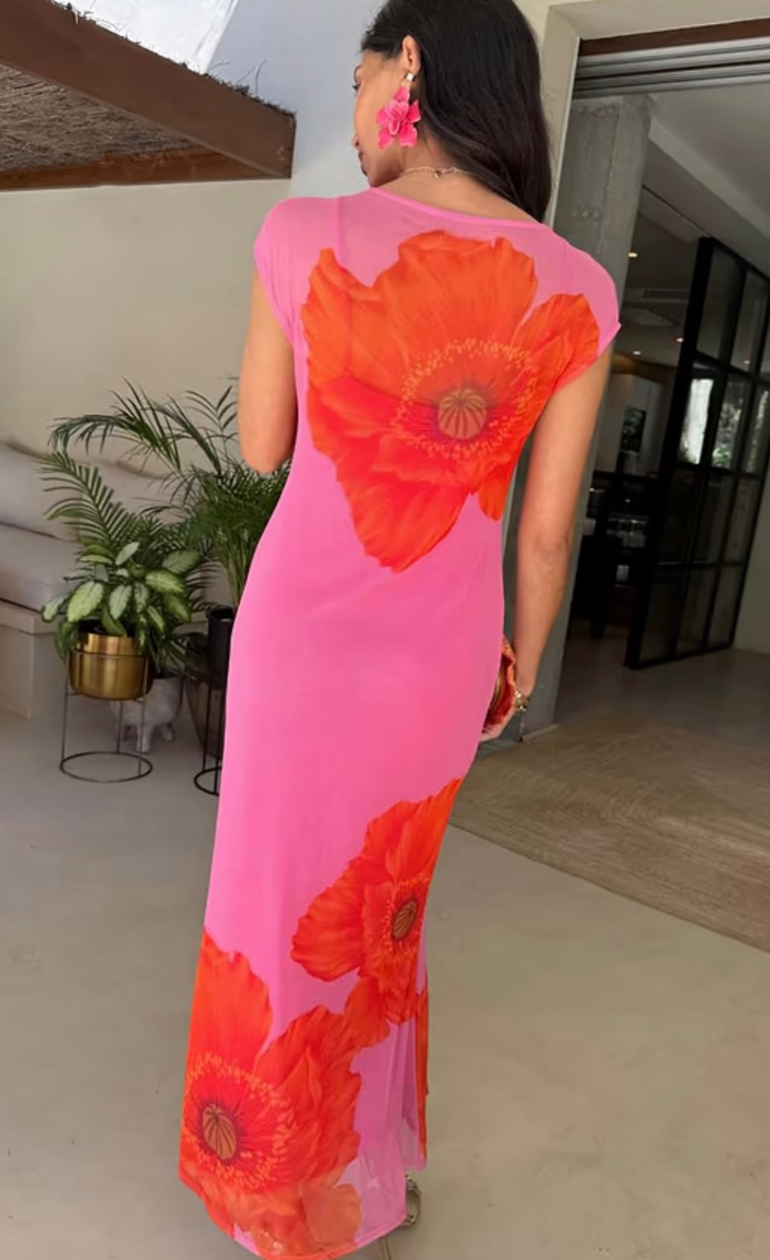 Pink poppy sleeveless mesh dress