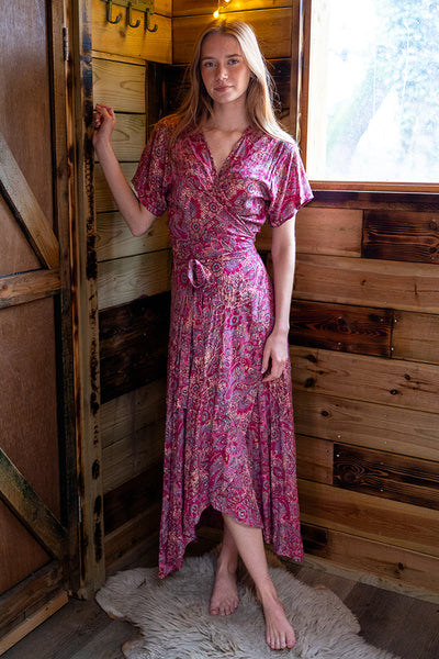 Francesca wrap dress in pink/ gold  ODYL design