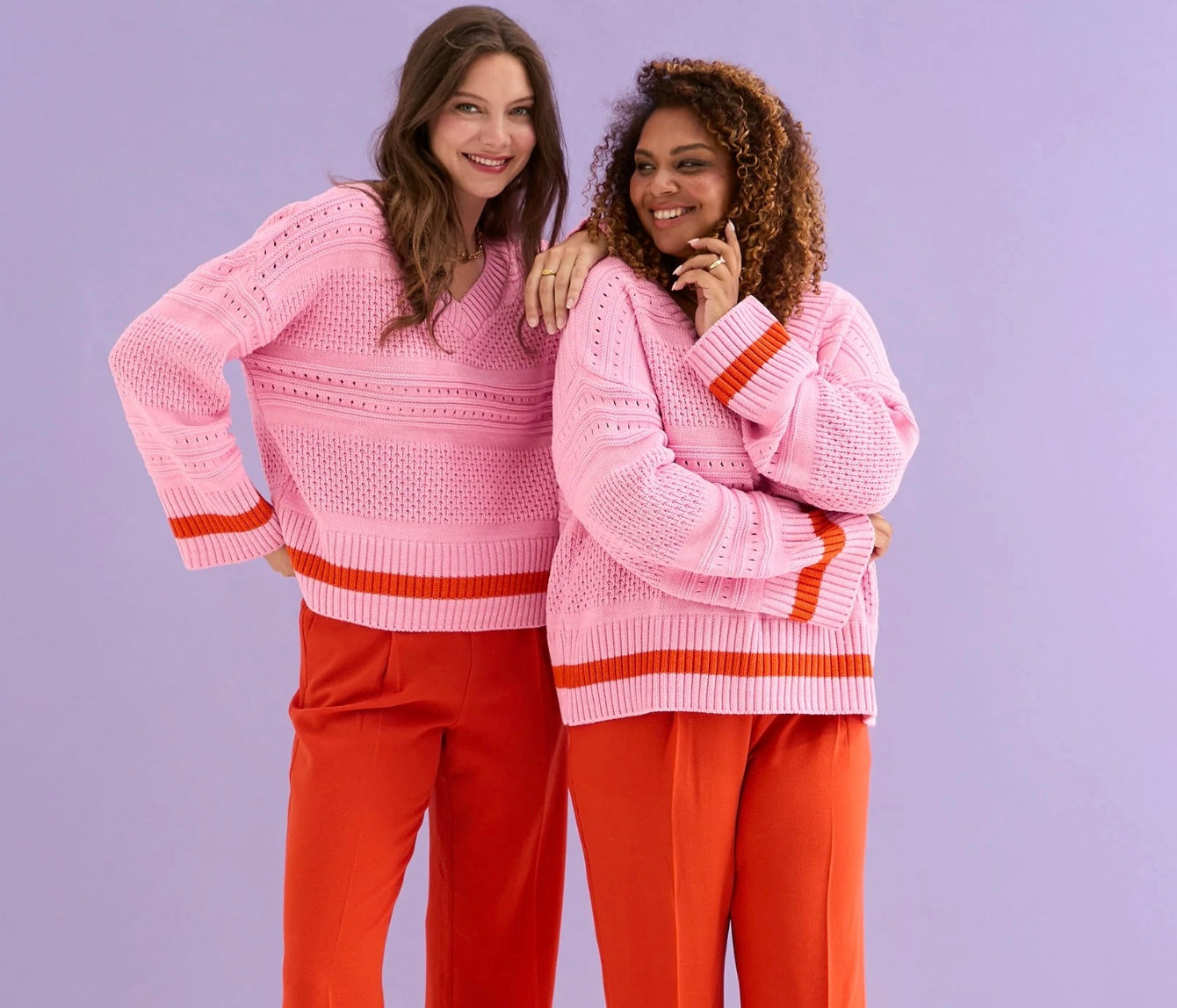 Judith Pointelle Stitch V Neck Jumper - Pink
