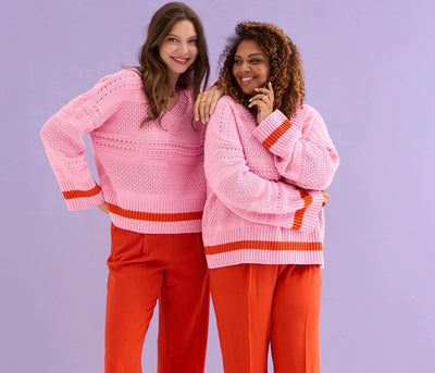 Judith Pointelle Stitch V Neck Jumper - Pink