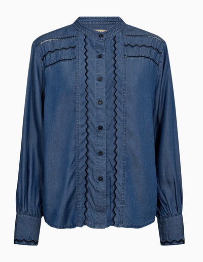 Celika Embroidered Denim Shirt - Mid Dark Denim