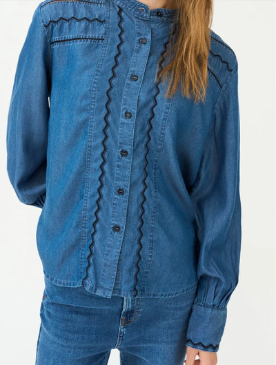 Celika Embroidered Denim Shirt - Mid Dark Denim