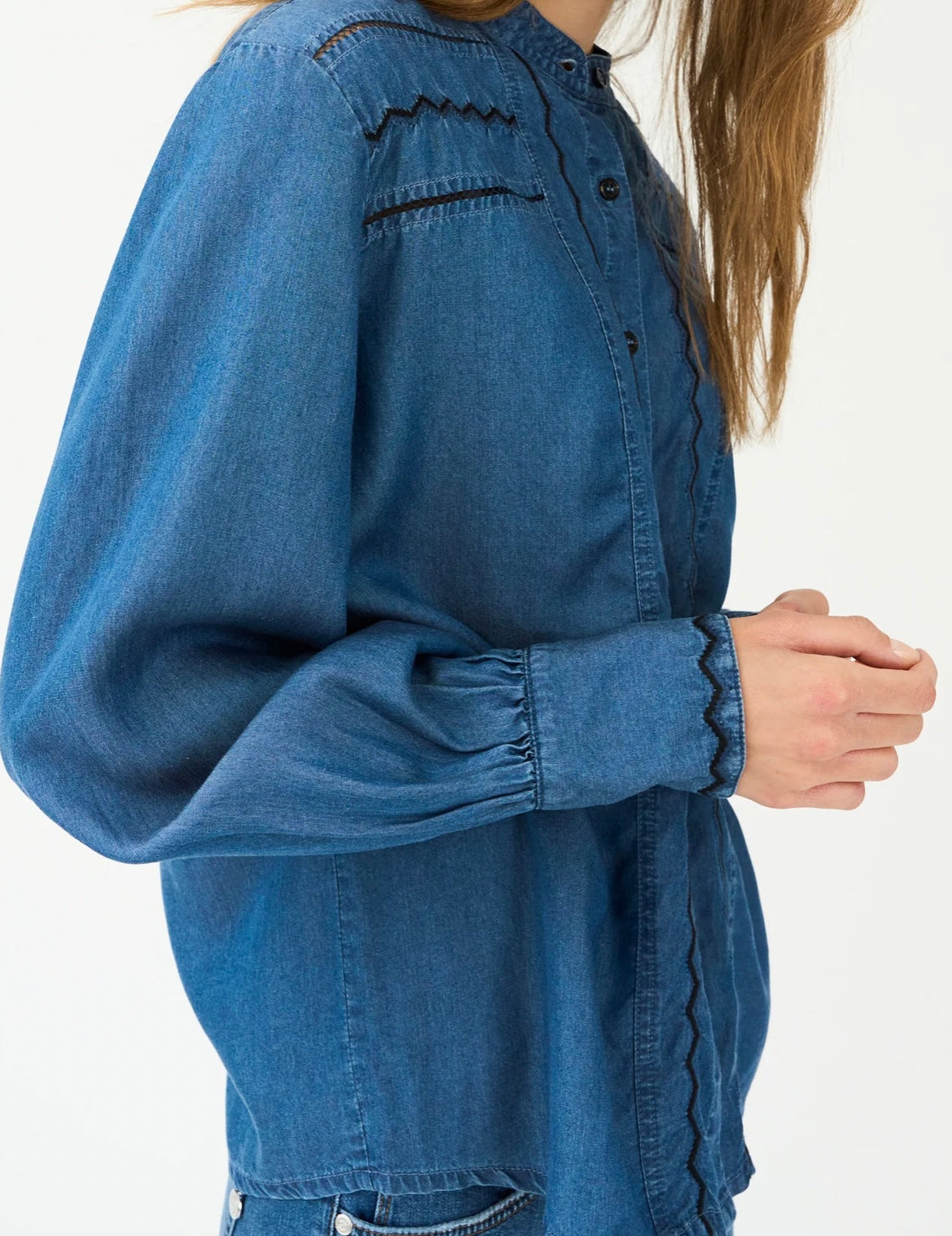 Celika Embroidered Denim Shirt - Mid Dark Denim
