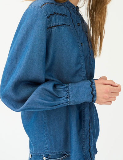 Celika Embroidered Denim Shirt - Mid Dark Denim