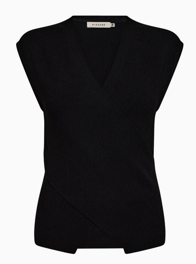 Vigga Cross-over Knit Top in Black