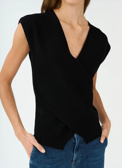 Vigga Cross-over Knit Top in Black
