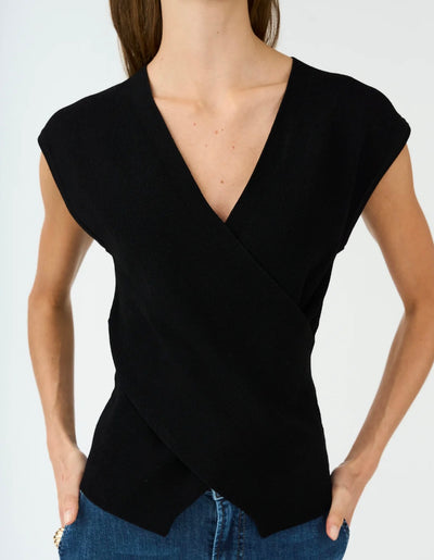 Vigga Cross-over Knit Top in Black