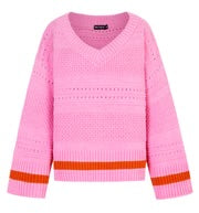 Judith Pointelle Stitch V Neck Jumper - Pink