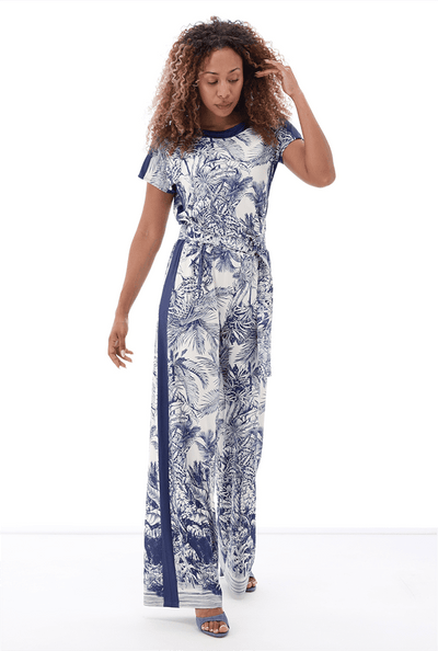 Navy blue and white printed jumpsuit