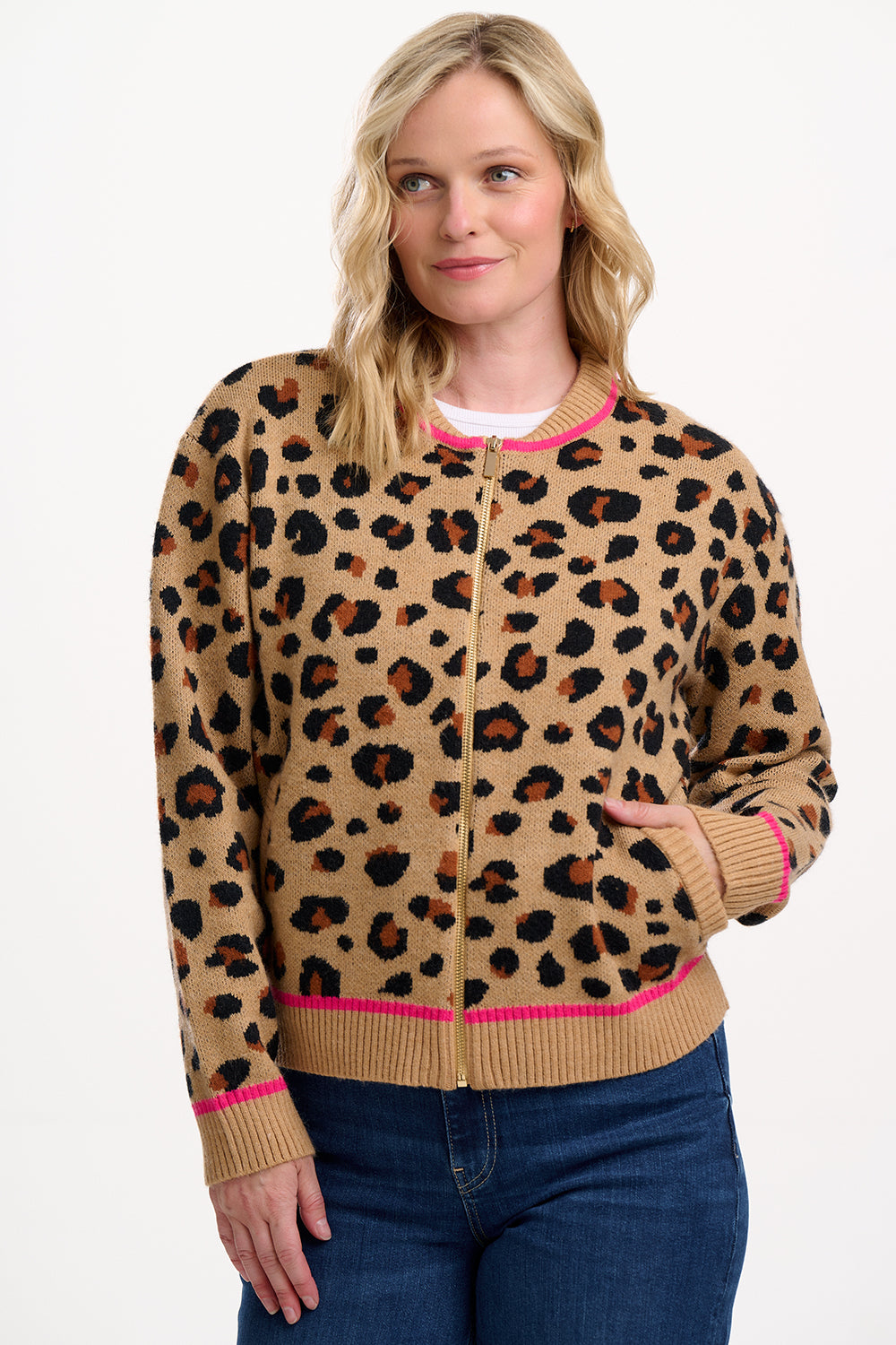 Solana knitted leopard bomber jacket