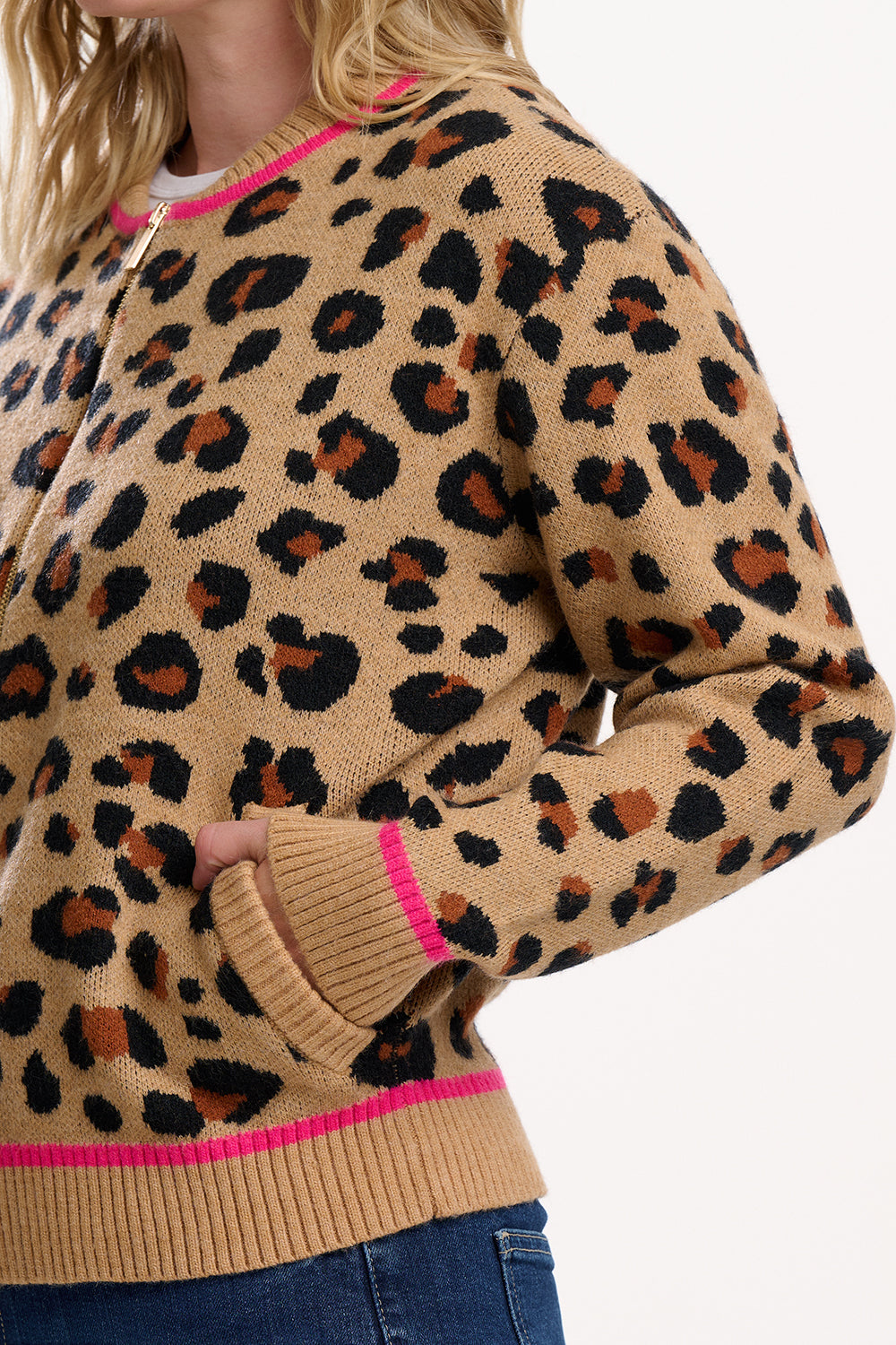 Solana knitted leopard bomber jacket