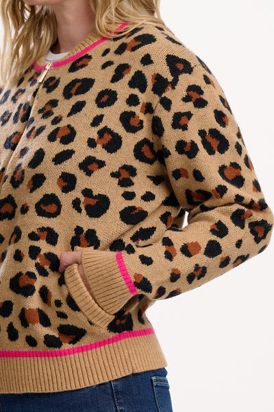 Solana knitted leopard bomber jacket