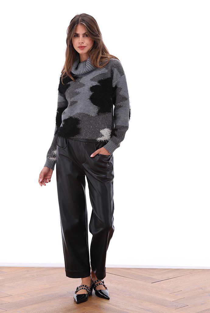 Charcoal abstract print sparkle sweater