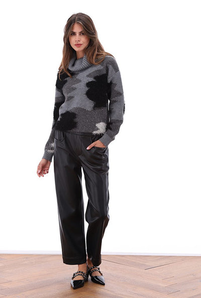 Charcoal abstract print sparkle sweater