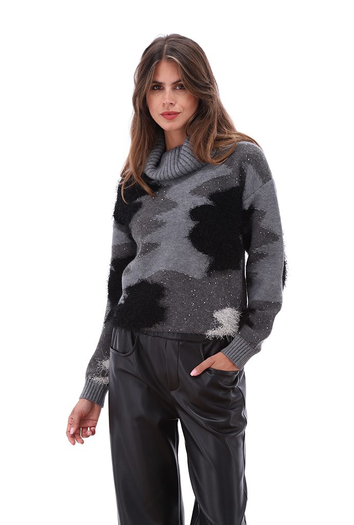 Charcoal abstract print sparkle sweater