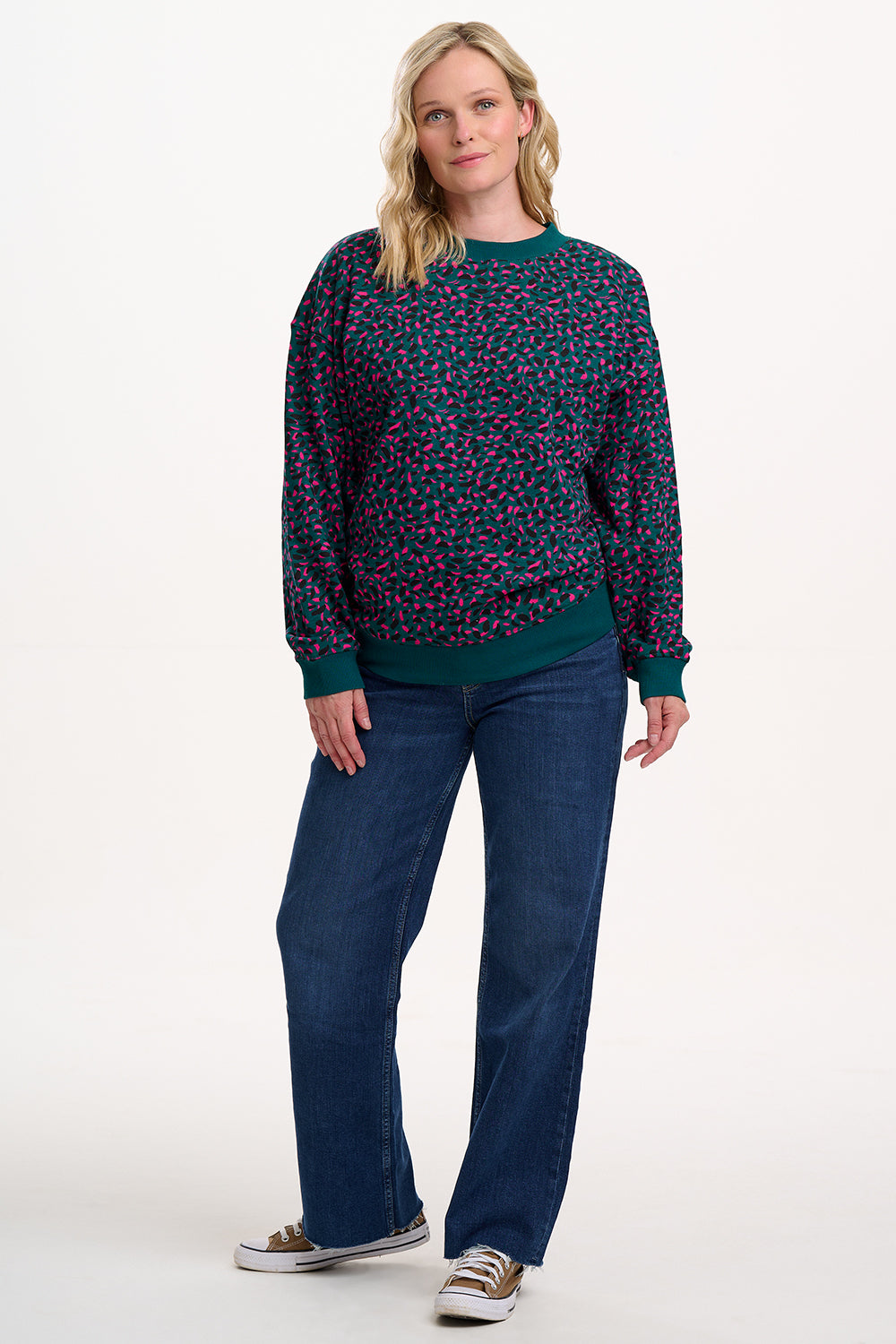 Eadie relalxed sweatshirt in green layered painterly marks