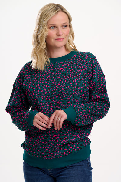 Eadie relalxed sweatshirt in green layered painterly marks