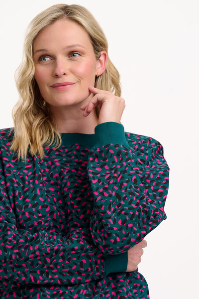 Eadie relalxed sweatshirt in green layered painterly marks