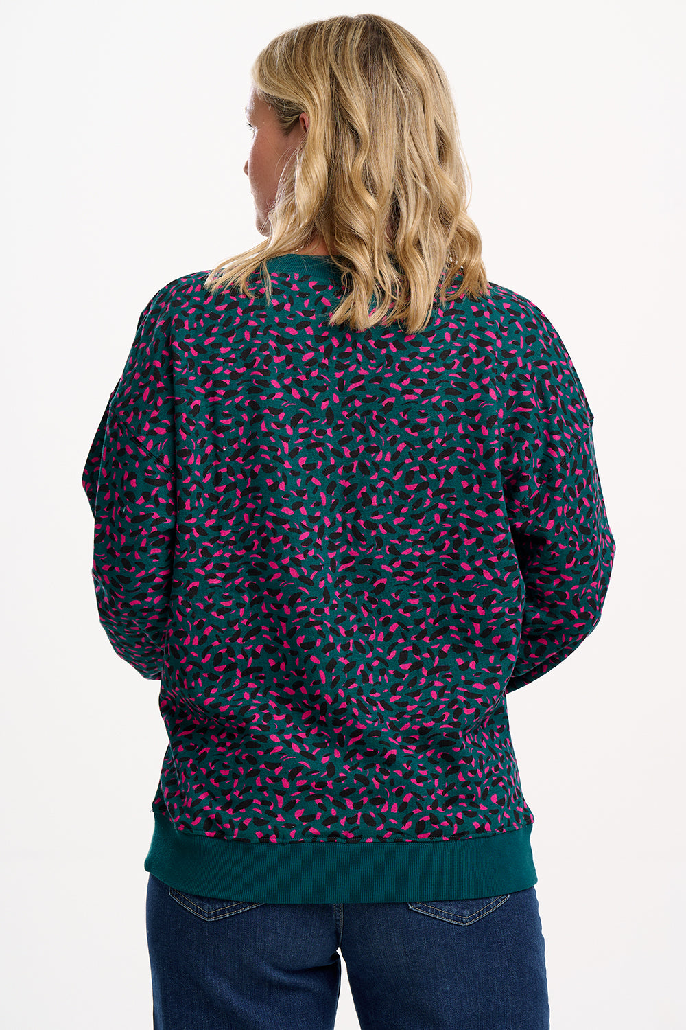 Eadie relalxed sweatshirt in green layered painterly marks