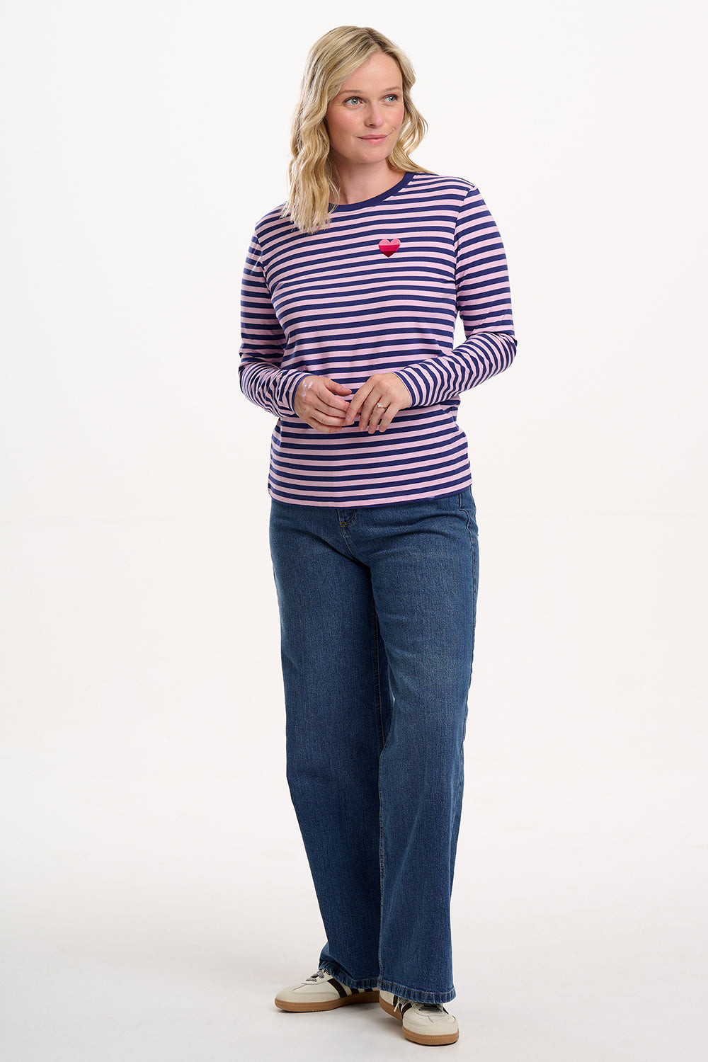 Brunswick jersey top in navy lilac heart