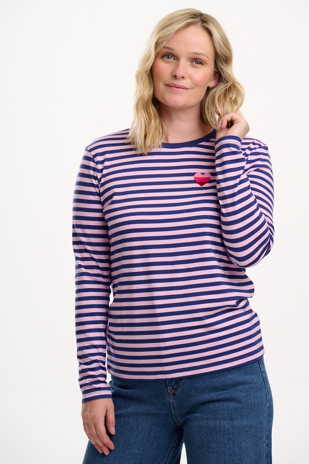 Brunswick jersey top in navy lilac heart