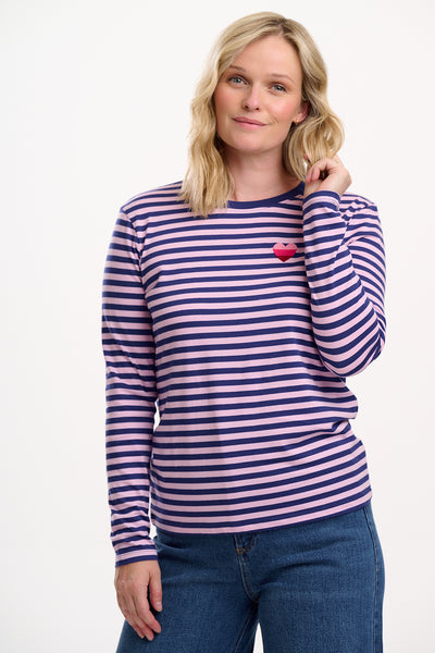 Brunswick jersey top in navy lilac heart