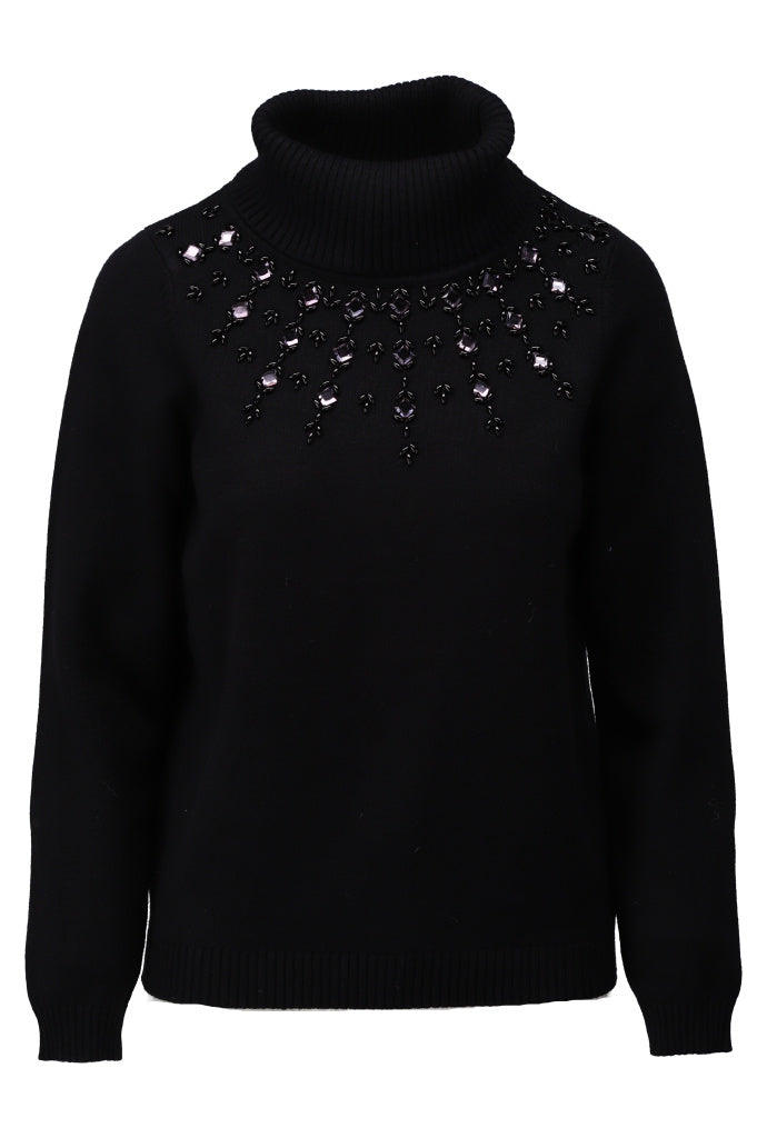 Black roll neck beaded jumper