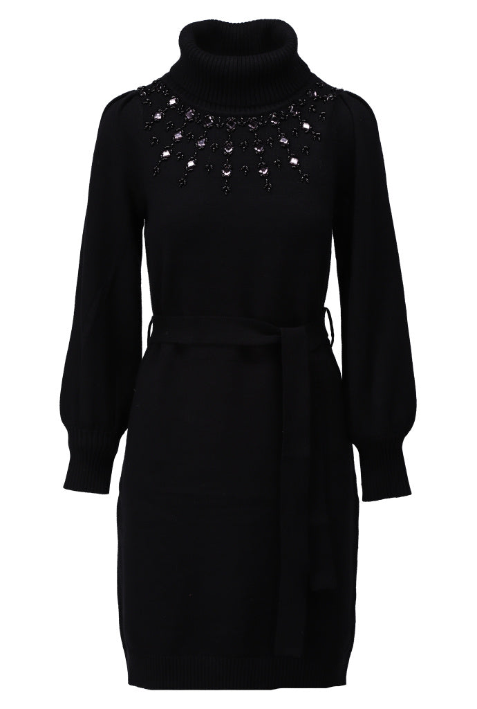 Black knitted dress with bead detail