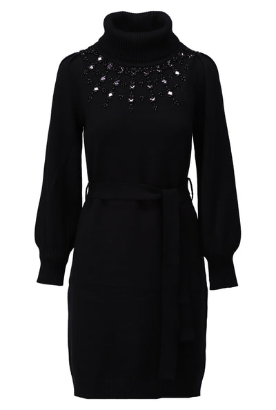 Black knitted dress with bead detail