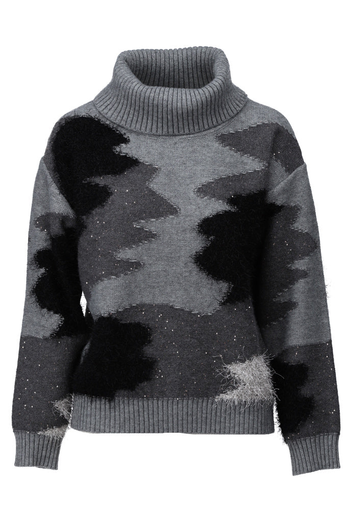 Charcoal abstract print sparkle sweater