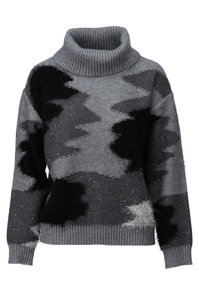 Charcoal abstract print sparkle sweater