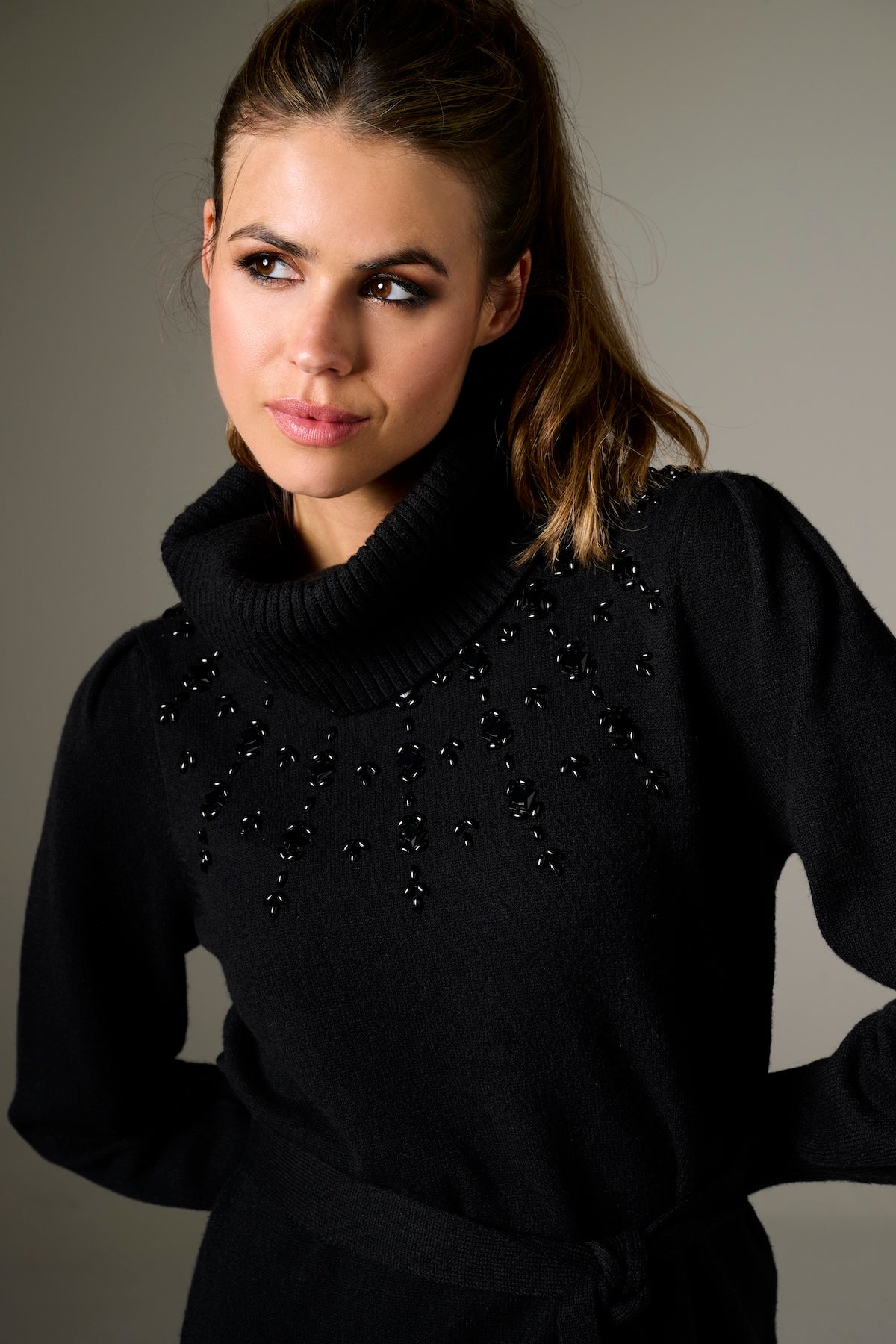 Black knitted dress with bead detail