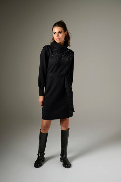 Black knitted dress with bead detail