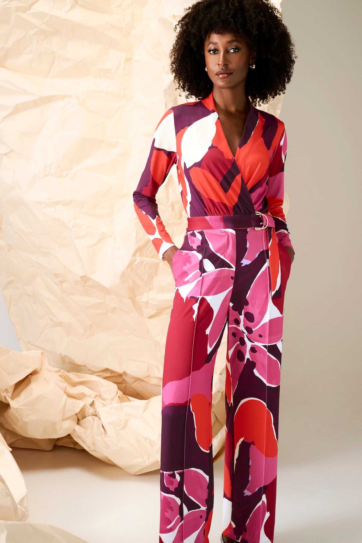 Multi coloured print cross over jumpsuit