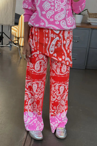 Red bandana wide leg trousers PETITE length